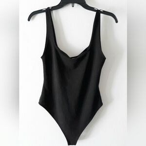 Flounce Black Thong Bodysuit